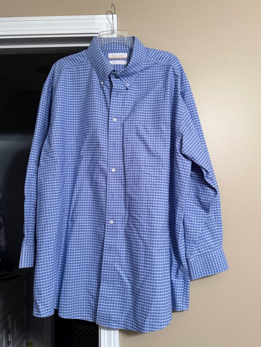 Roundtree & Yorke Blue Windowpane Button-Down Shirt